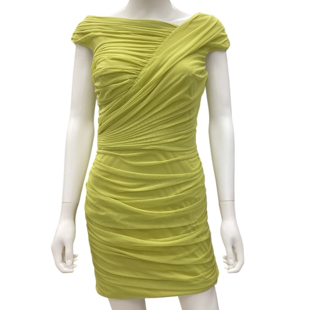 Tadashi Shoji Dress Women’s Size Small Ruched Mesh Bodycon in Lime Green